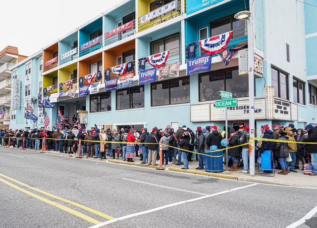 Hundreds line up for President Trump's rally for Rep. Van Drew on a Wildwood street